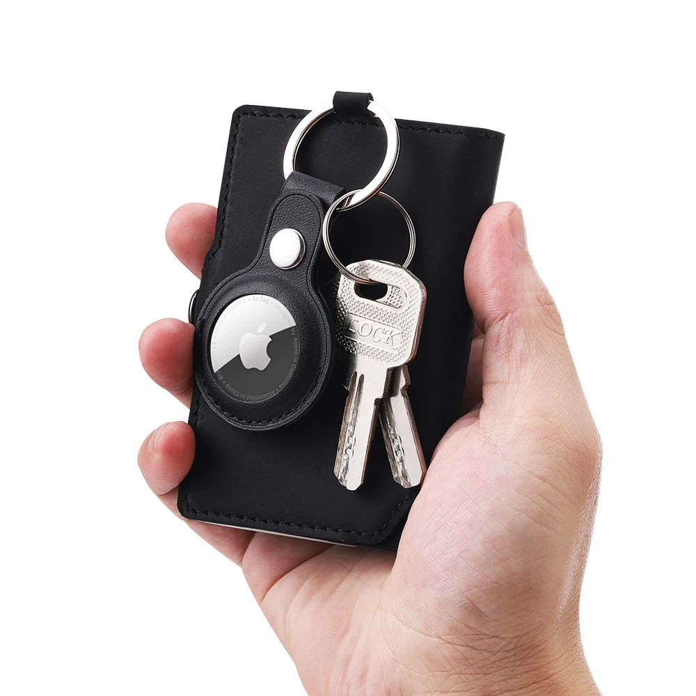 

Leather wallet Smart Keyring For Airtag wallet Leather Wallet Tracker Case For Airtag Leather Keychain Protective Cover For men, Black, coffee, brown, red, blue