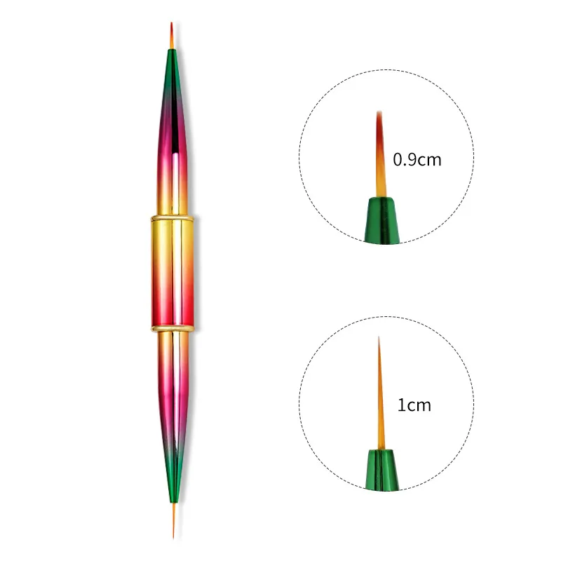 

2021 New dual-end metal colorful handle nylon brush nail art dotting tools and brushes