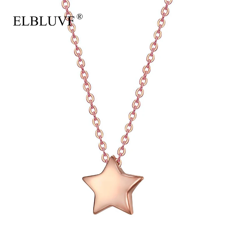 

ELBLUVF Free Shipping Simple Stainless Steel Rose Gold Plated Pink Star Pendant Necklace For Women