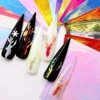 

2020 Christmas Sticker New 16 Colors Holographic Fire Nail Sticker Laser Flame Elk Honeybee Nail Decals 3D Nail Art Decorations