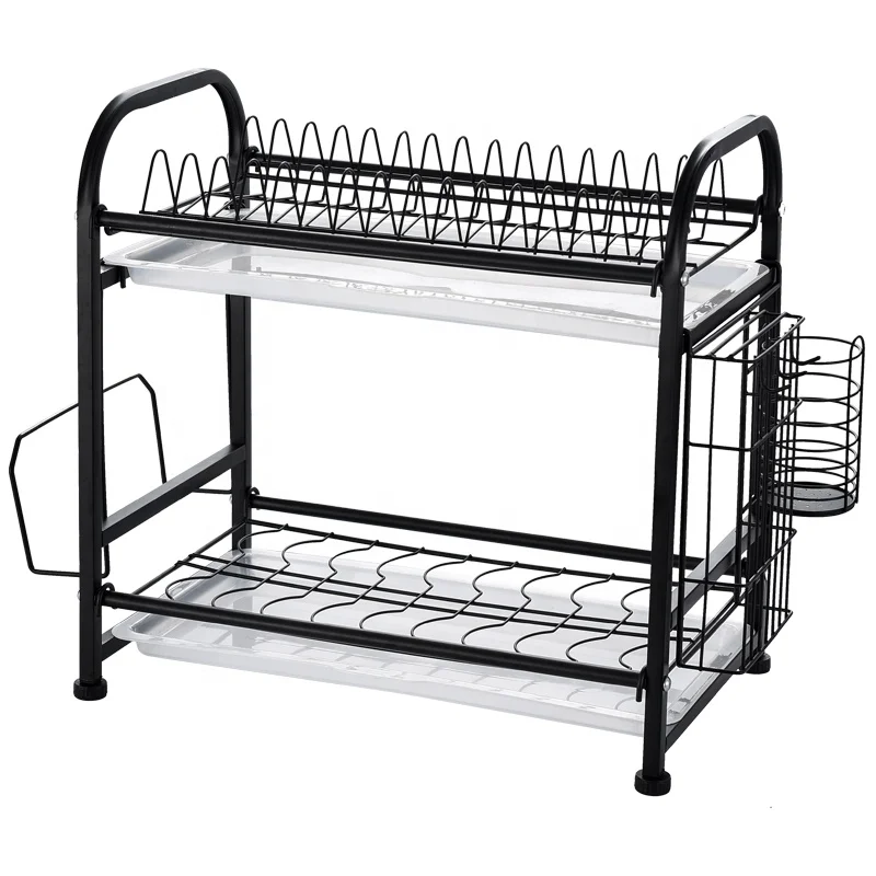 

Kitchen organizer 2 tiers stainless steel sink dish drying rack plate bowl rack, Black or sliver