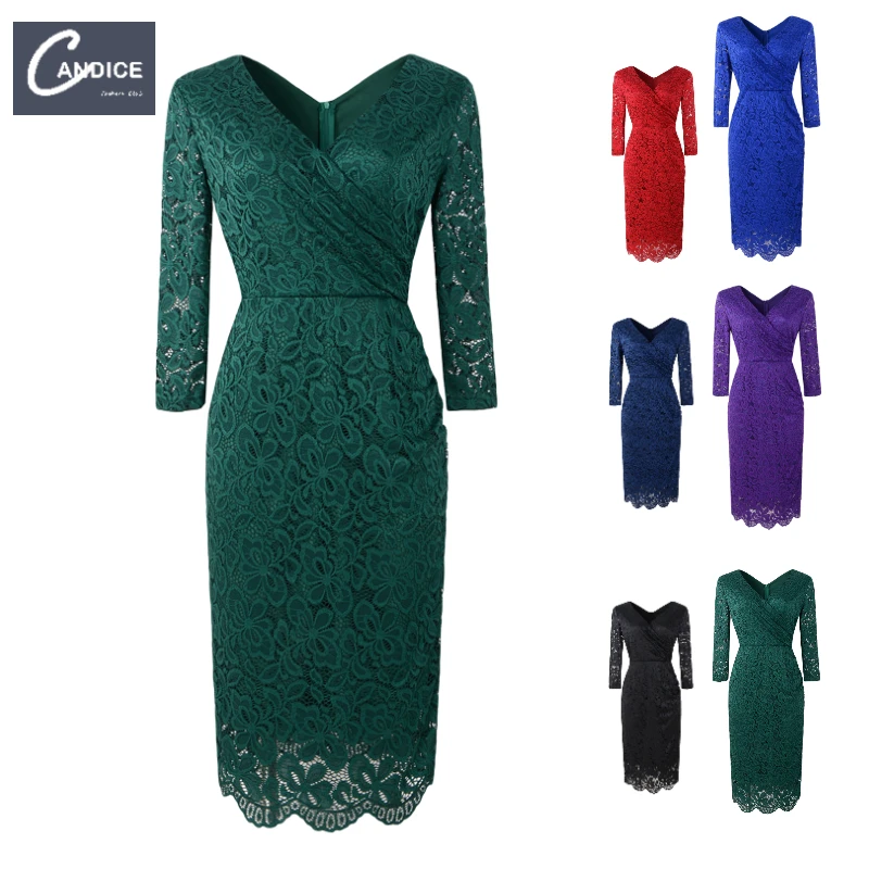 

Candice Amazon top sell 6 colors bodycon long sleeve lace cocktail evening wear traditional plus size party dress from china