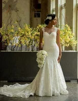 

Hot sale Plus size Customized appliqued Cap sleeve Trumpet Lace Mermaid Wedding dresses MWA08