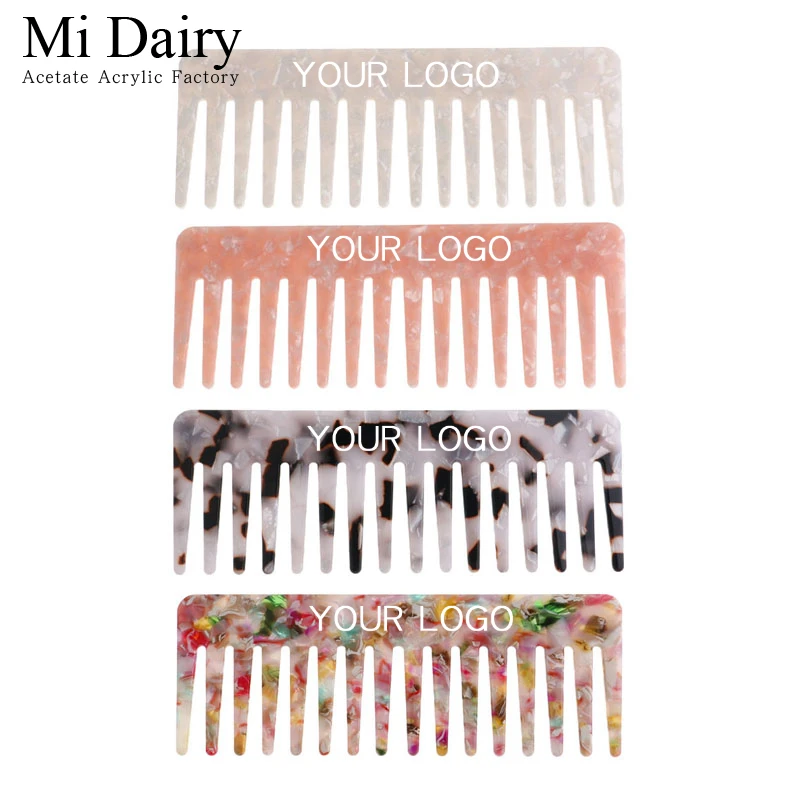 

MiDairy 4mm SUPPER THICK Factory direct sale acetic acid plate comb marble leopard pattern hairdressing comb wide tooth comb