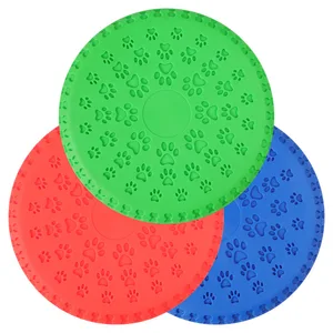Image of Wholesale Durable Rubber Pet Flying Disc Dog Training Toys Floatable Dog Toy Frisbeees Cute Dog Paws Pattern