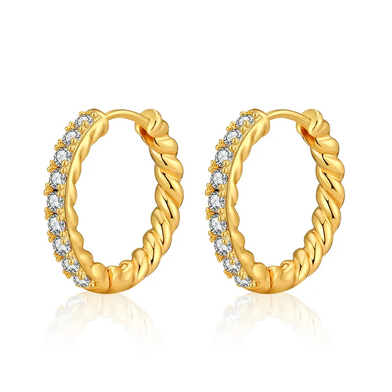 

Simple and Stylish 18K Earrings With Single-turn Oval Twisted Design Earrings Inlaid With Delicate Zircon