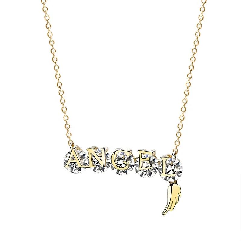 

Dubai Plated 18K Gold Jewelry 925 Sterling Silver Letter Angel Necklace, White, gold