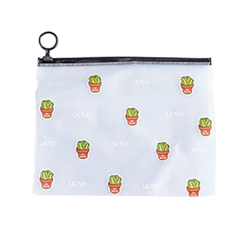 

Transparent Tas Kosmetik Frosted Creative Portable Student Large Capacity Cartoon Cactus Ring Pull Bag Cosmetic Storage Bag