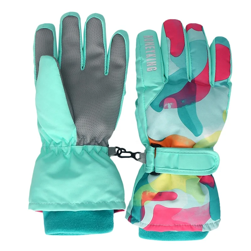 
Girls Winter print Ski Gloves Waterproof Outdoor Thicken Glove skating gloves 