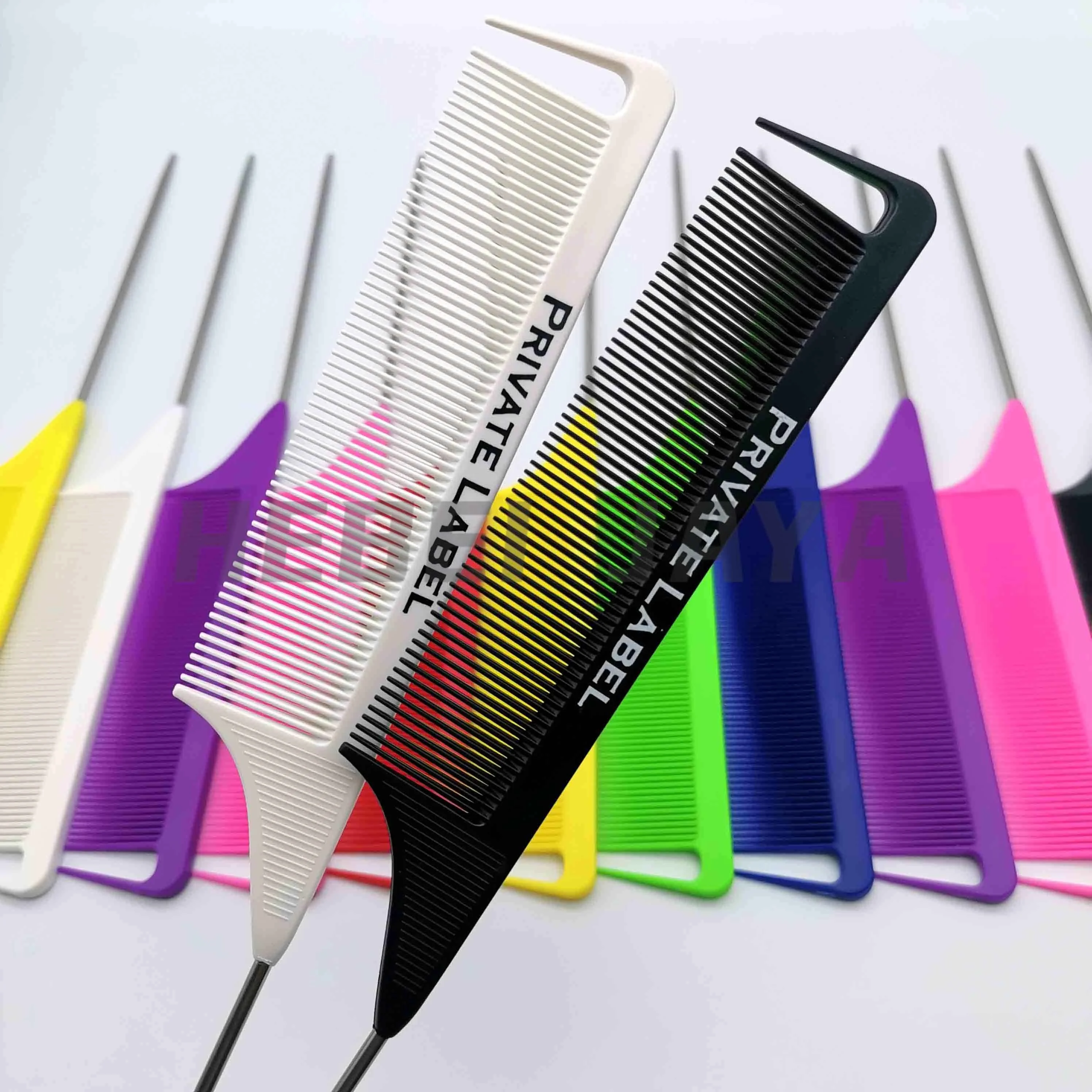 

Hot sale antistatic heat resistant carbon peine hair precision rat tail parting comb with private label, Customized color
