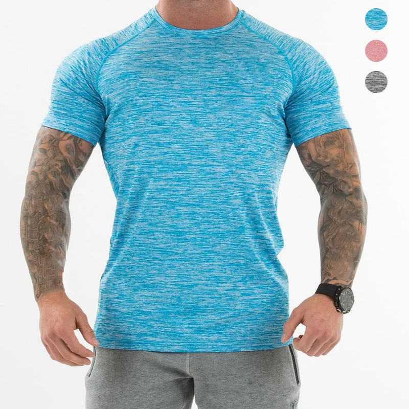 

95% Polyester 5% Spandex Fitness Wear Clothes Slim Fit Workout Tee-Shirt Bodybuilding Muscle Fitted Athletic Gym Mens T Shirt