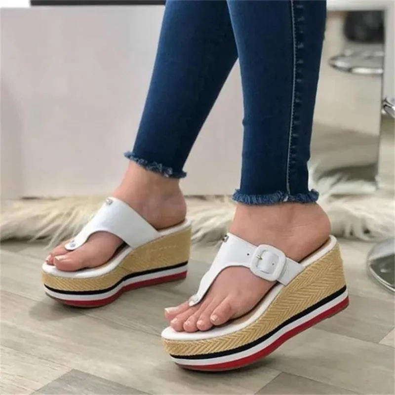 

platform sandals 2021 summer new fashion casual heightening platform flip flops women's plus size wedge heel slippers