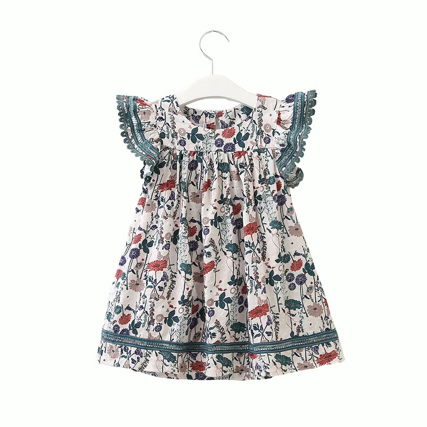 

Hot Sale Summer Children Clothes Kids Girl dresses England style Princess flower fly sleeve dress for girl 3-8 years