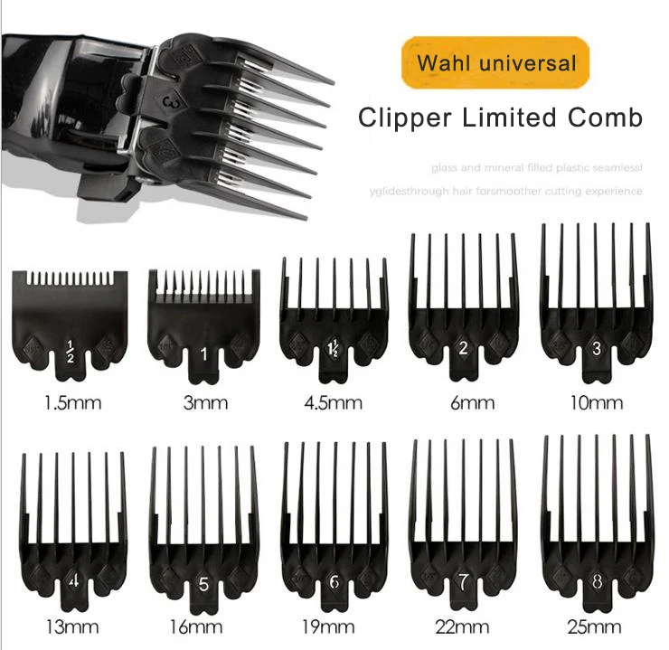 

High Quality Black 10 pcs Barber Gurds Comb Guides Hair Clipper Limit Comb for Wahl Trimmer