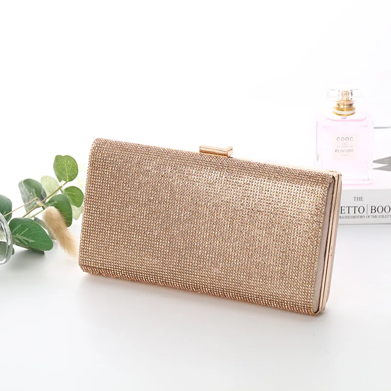 

Luxury polyester AB rhinestone pu wedding clutch wallet ladies bridal evening bag clutch, Silver champagne black