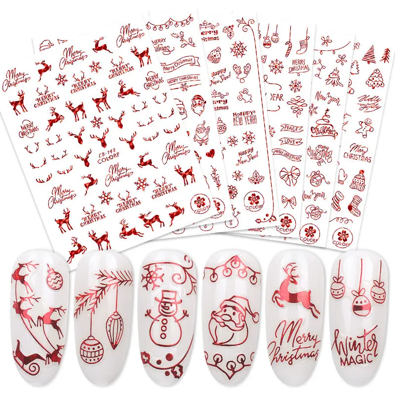 

Stamping Gold Sliver Laser Red 3D Xmas Christmas Winter Snowflake Decals Decorations Adhesive Nail Sticker, Gold/sliver/red christmas nail decals