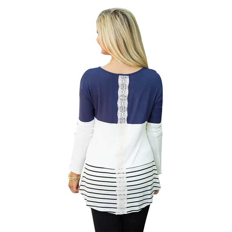 

2021 Autumn And Winter New Sweater Stitching Color Lace Long-Sleeved Women'S Top T-Shirt