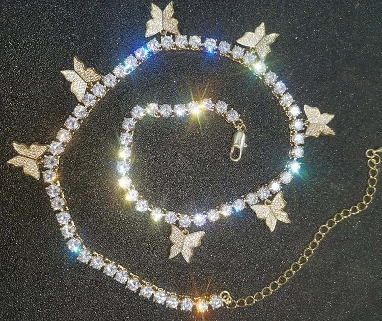 

Wholesale Hip Hop Tennis Chain Butterfly Ice Necklace Jewelry