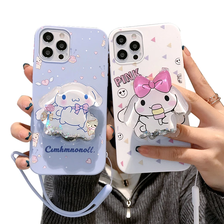 

Hot sell cute cartoon dog quicksand bracket rope phone shell For Vivo V17 Y11 Y15 Y19 Y2O V20 Realme C25 C21y Cinnamoroll cases