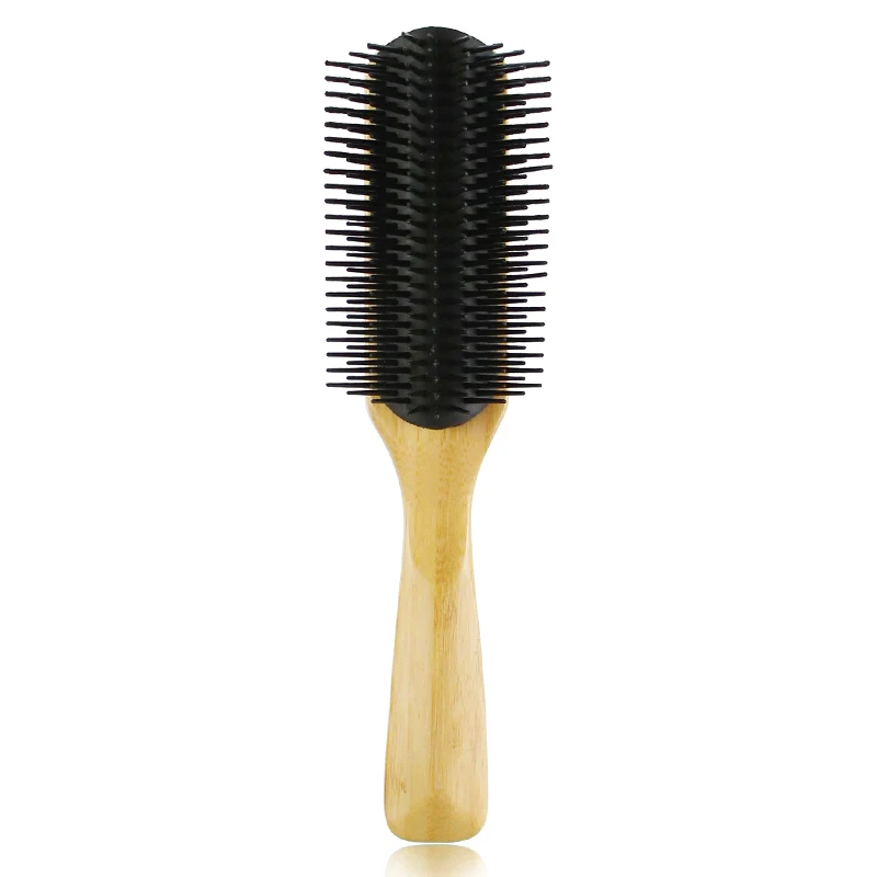 

Wholesale Custom Private Logo Head Detachable 9 Row Detangling Bamboo Denman Hair Brush, Natural bamboo color