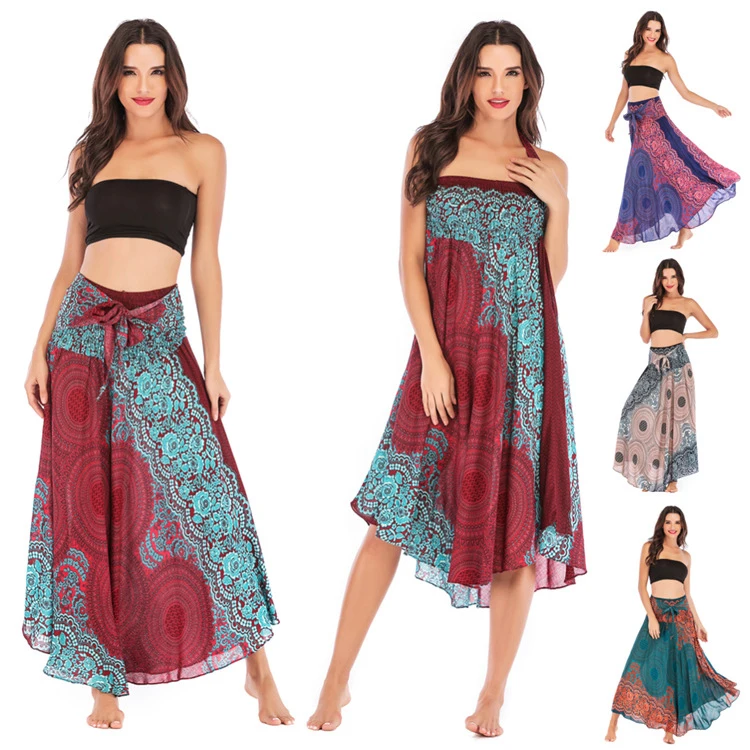 

2021 Summer Fashion Ladies Long Skirt Printed Strapless casual summer plus size women dress