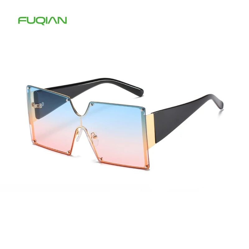 

2020 Square One Piece Trendy Fashion Glasses Rimless Gradient Oversized Women Sunglasses, As the pcitures