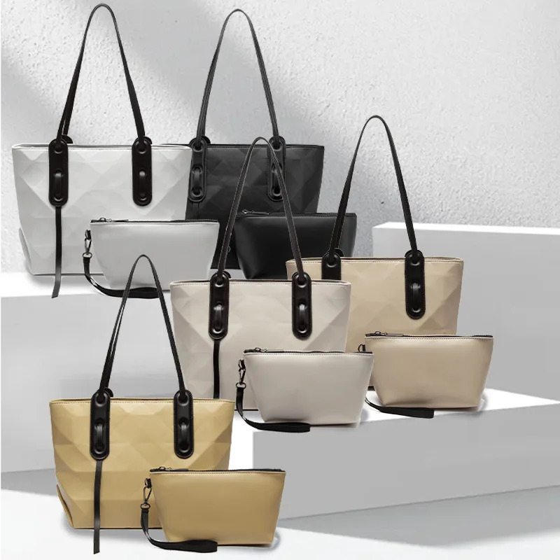 

Amiqi New Fashion Geometric Rhombus Ladies 2 Pieces Handbags Set PU Leather Tote Bag