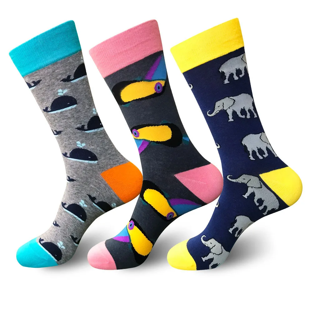 

2021 new product hot sale colorful cotton high-top men's socks animal series cartoon personality mid-tube women's socks