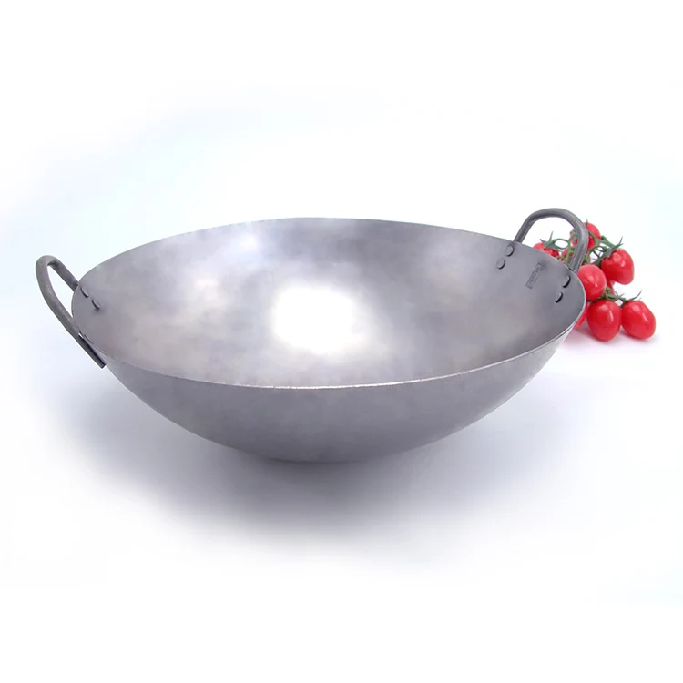 

Cookware Sets Burner Wok Non-stick Frying Pan Uncoated Handmade Carbon Steel WOKS Chinese Cookware Wooden Gas Cooker Round Shape, Silver