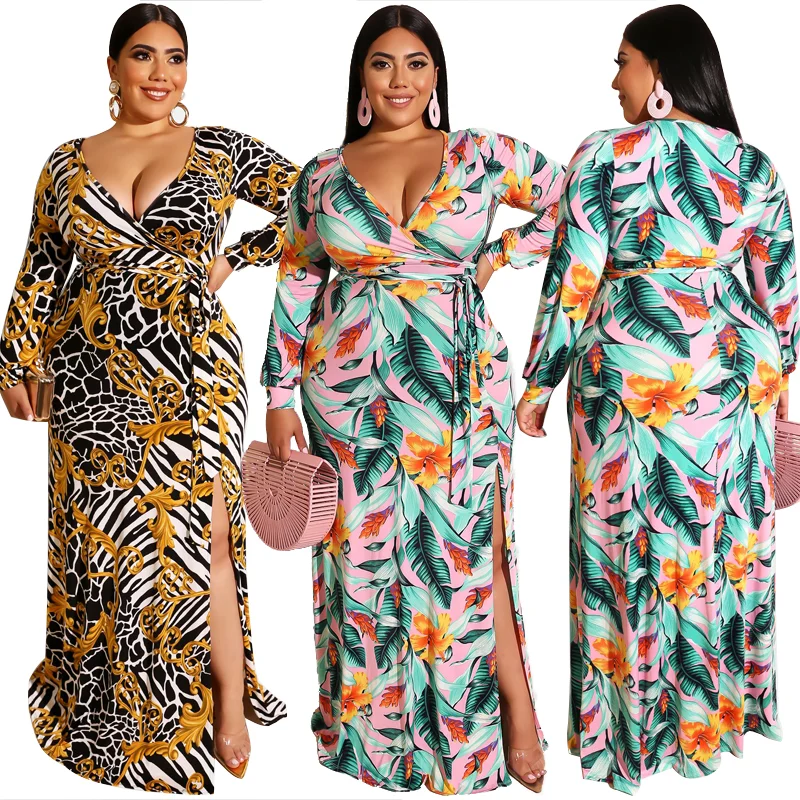 

19315 New Arrive Spring Women Plus Size Floral Layered Ruffle V-neck Casual Dresses Plus Size Women Clothing 2020