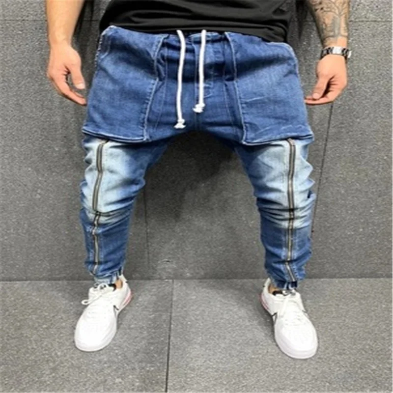 

Men's Casual Sports Pocket Zipper Jeans, Gray/blue