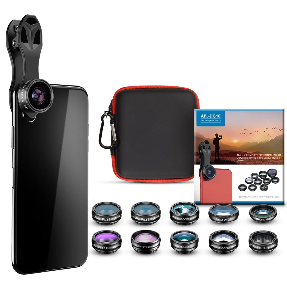 

Apexel Amazon best seller 10 in 1 wide angle fisheye filters selfie external mobile camera lens for iphone camera lens