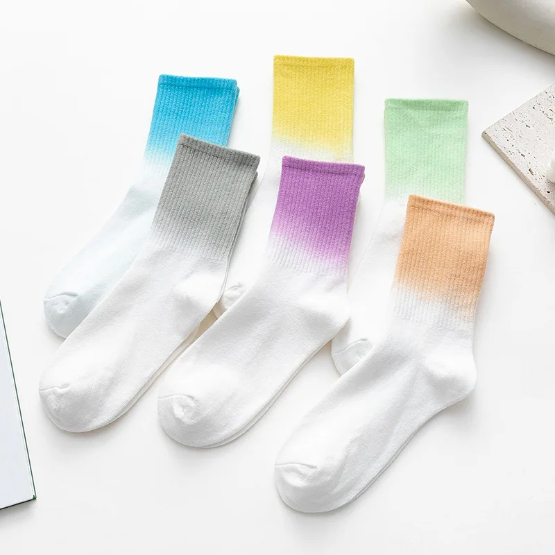 

Custom logo tie dyeing fashion men's and women's street personality gradient medium tube summer cotton leisure sports socks, 6colors