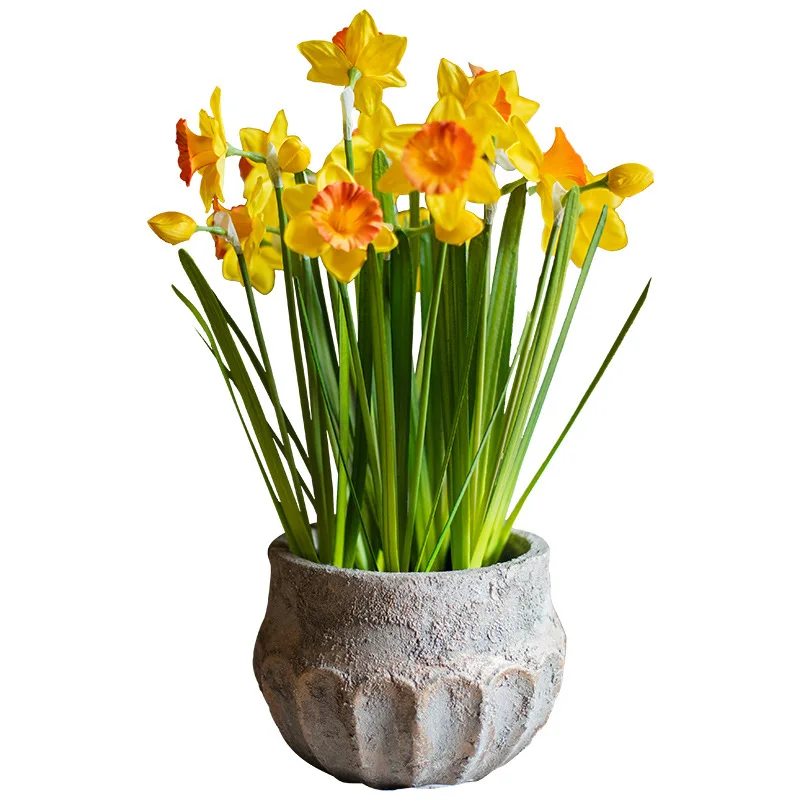 

Desk Flower Pot Faux Plant Artificial Narcissus Flower Bonsai For Decoration, Green