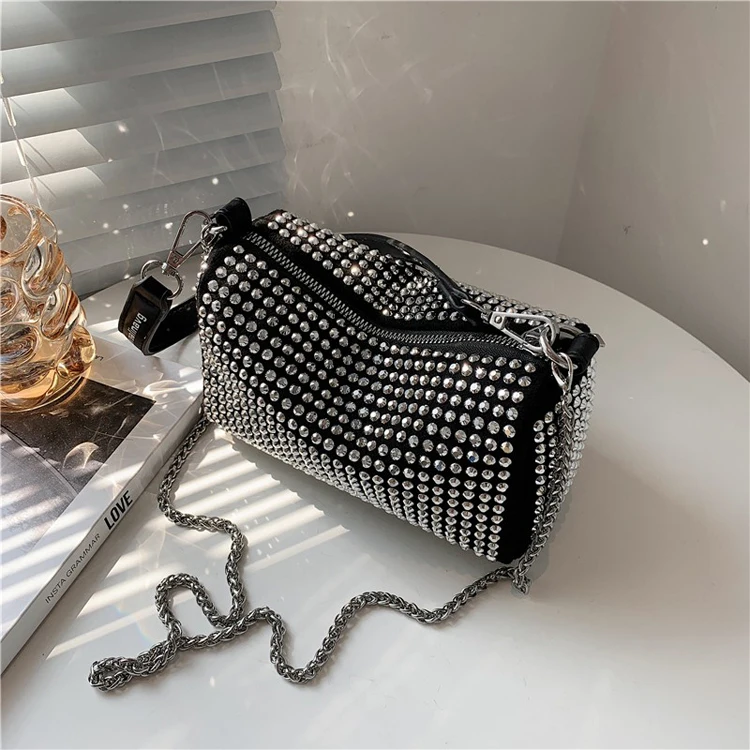 

Rhinestone Luxury Ladies Hand Bags Summer Diamonds Shoulder Purses Fashion Handbags for Women, Silver,black