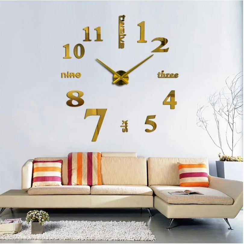 

Novelty modern design time home decorative wall sticker clock 3D frameless large DIY wall clock