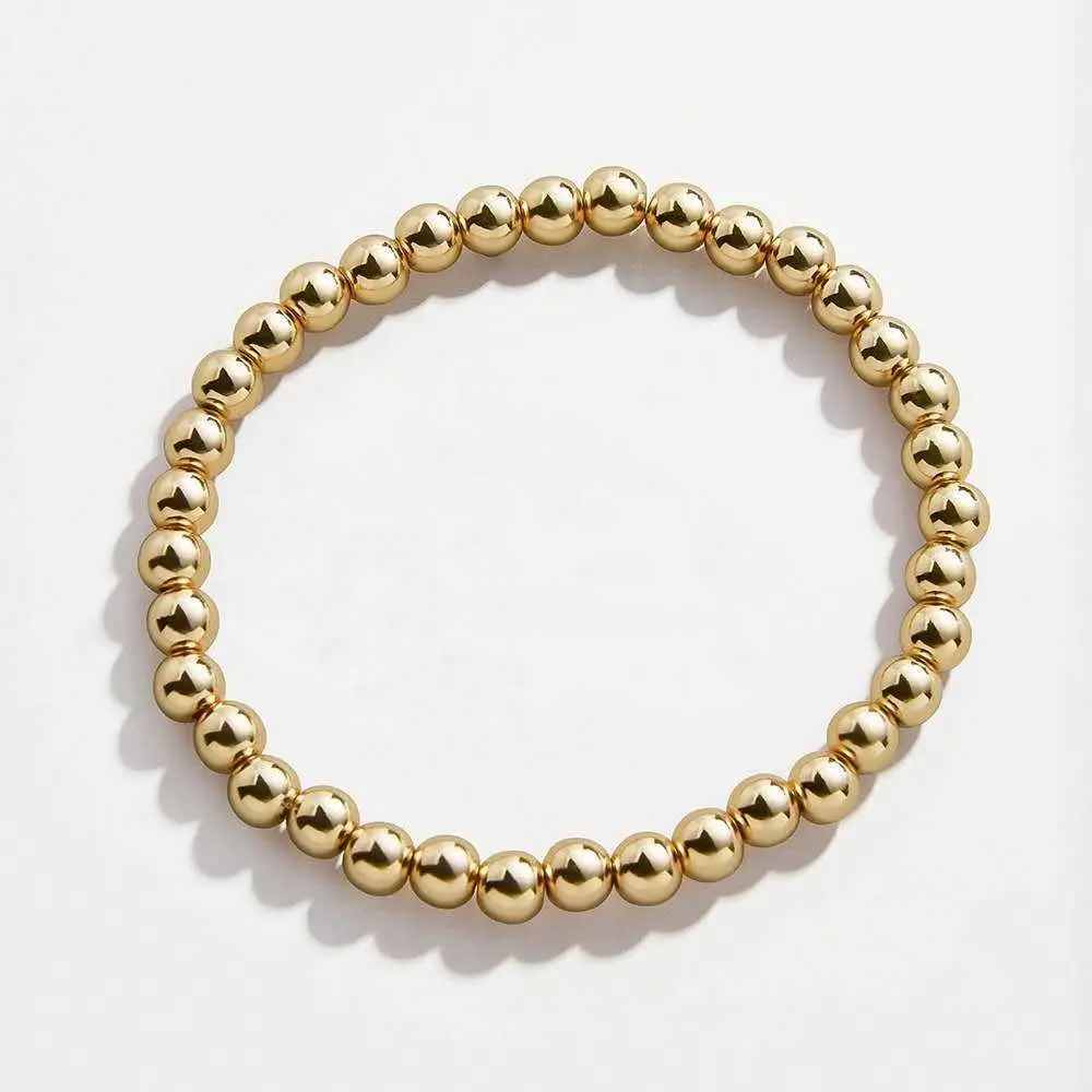 

Beach Style Round Bead Elastic Bracelet Simple Unisex Vintage Bracelet, Gold