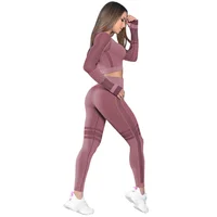 

Custom sexy sportswear long sleeve pants hollow out crop dry fast women gym fitness & yoga 2pcs wear sets