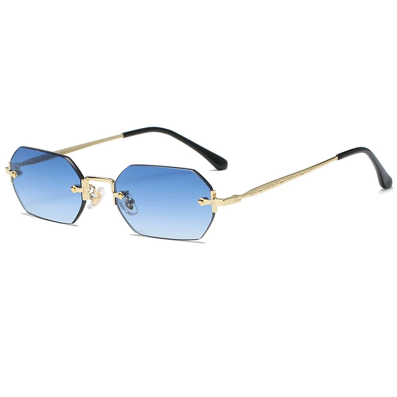 

HBK 2021 new Metal Gradient Vintage Small polygon Rimless Sunglasses for Women