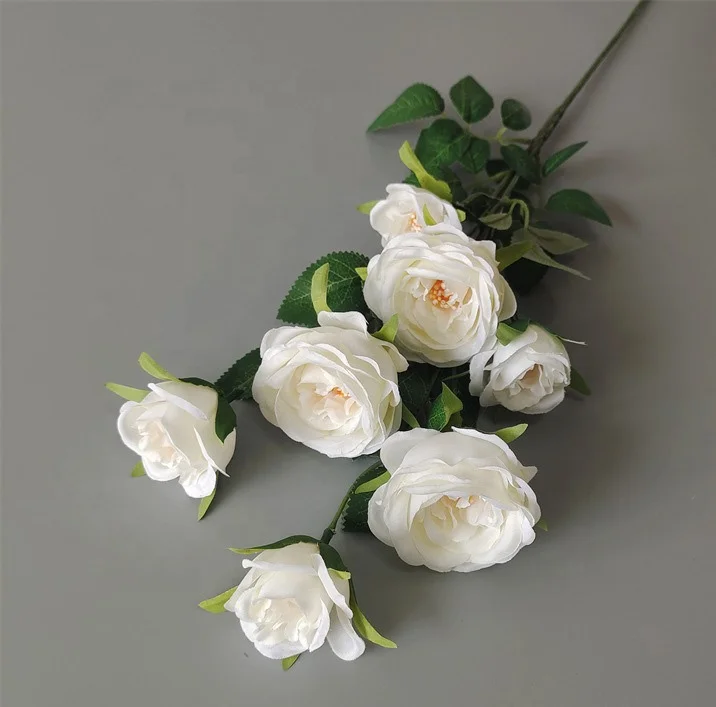 

O-X847 Wholesale Price 7 heads Silk Camellia Rose Stem High Quality White Roses Artificial Flowers for Home Wedding Decorations