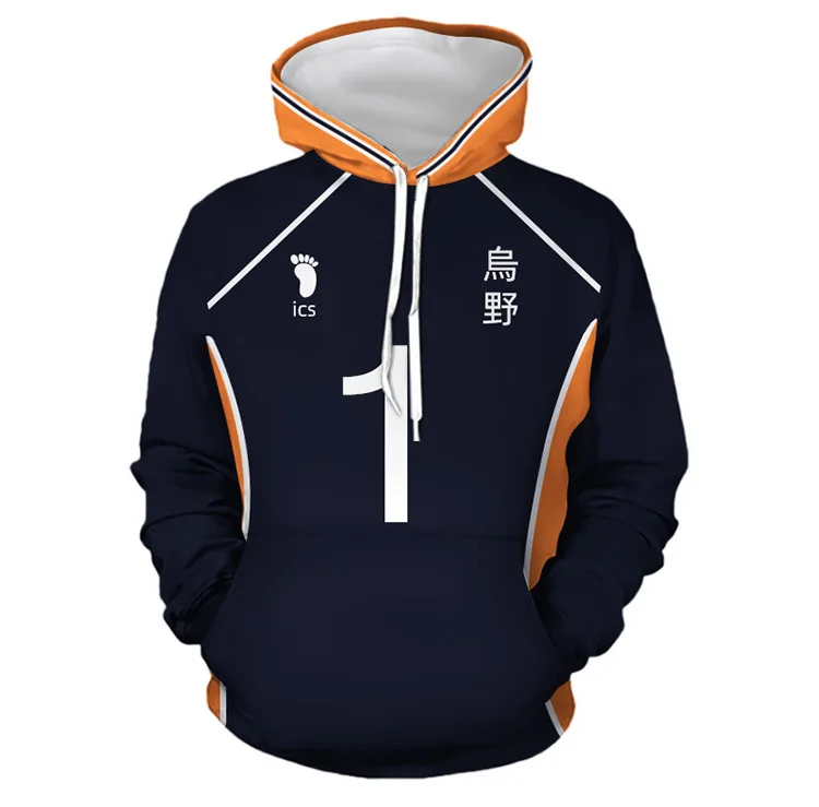 

Polyester 3D sublimated printed hoodie about Haikyuu design and it's can be customized