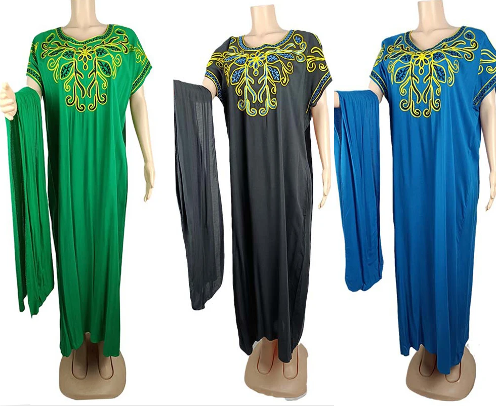 

Plus Size XXL African Rayon Clothing Round Neck Swing Kaftan women Dress