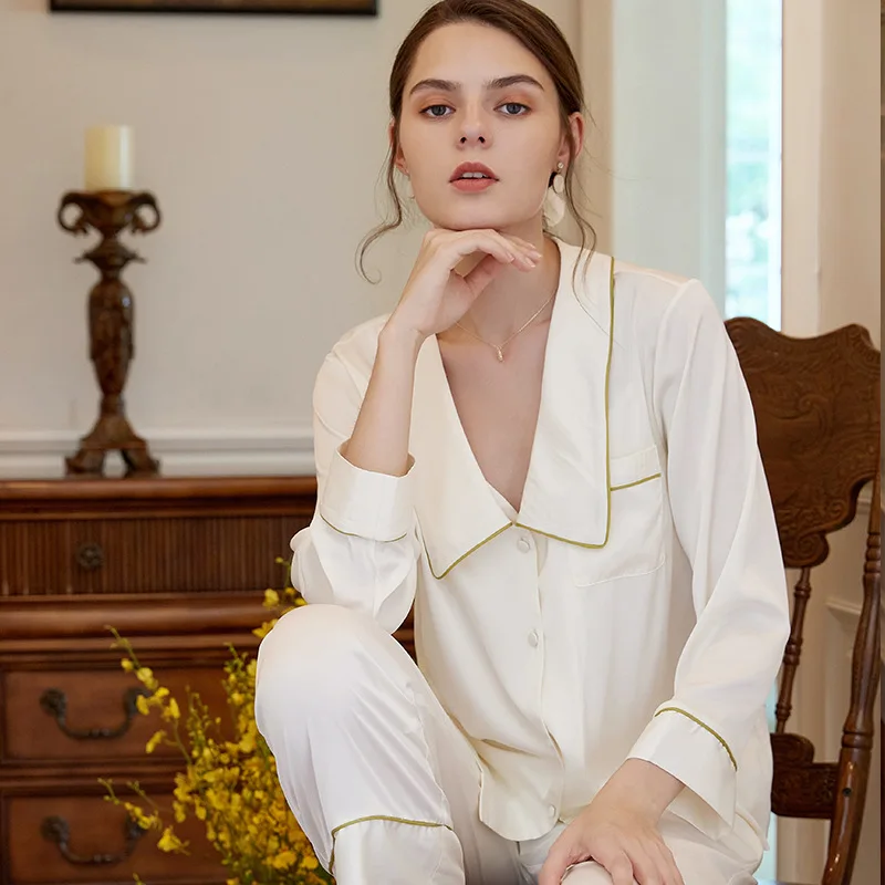 

Lounge wear Designer Pijama Luxury silk satin Pajamas solid long sleeve women pajamas sleepwear girlish niht wear for women