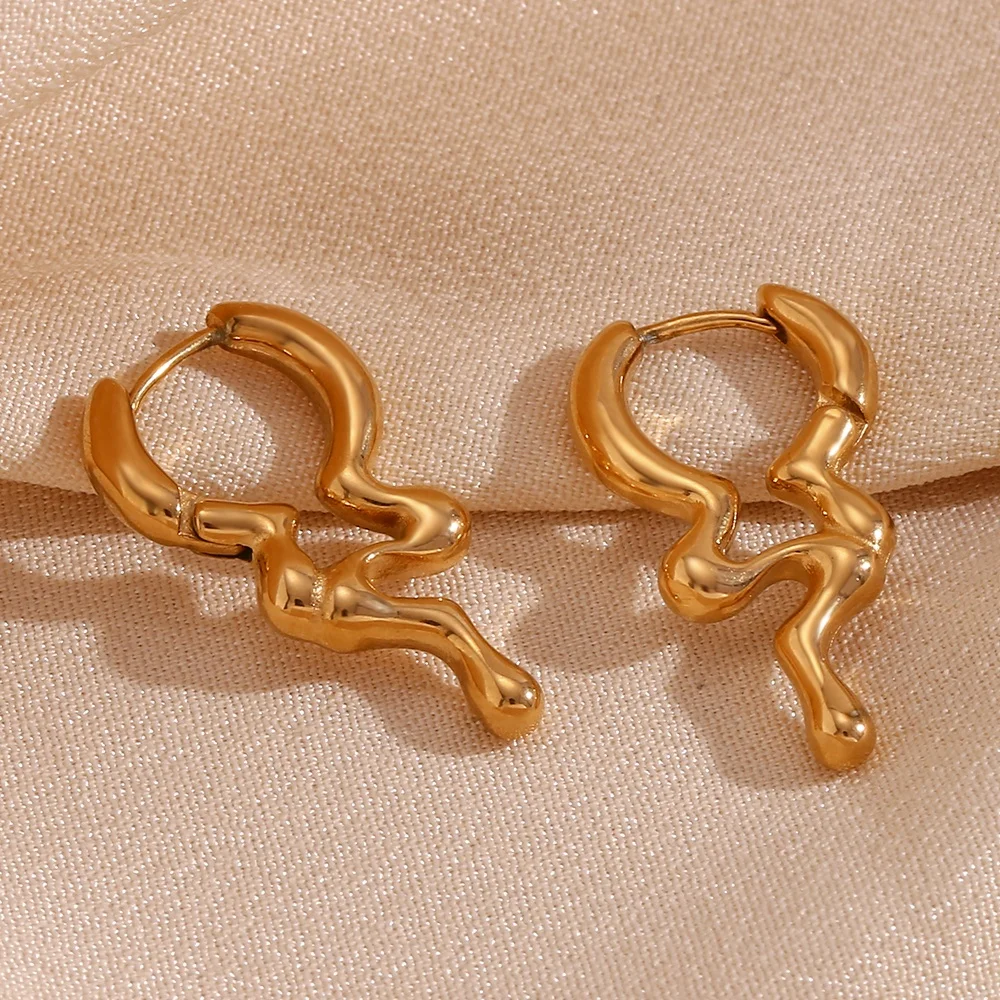 Melting Style Gold Plated Huggie Earring Waterproof Stainless Steel Jewelry Earrings Wholesale