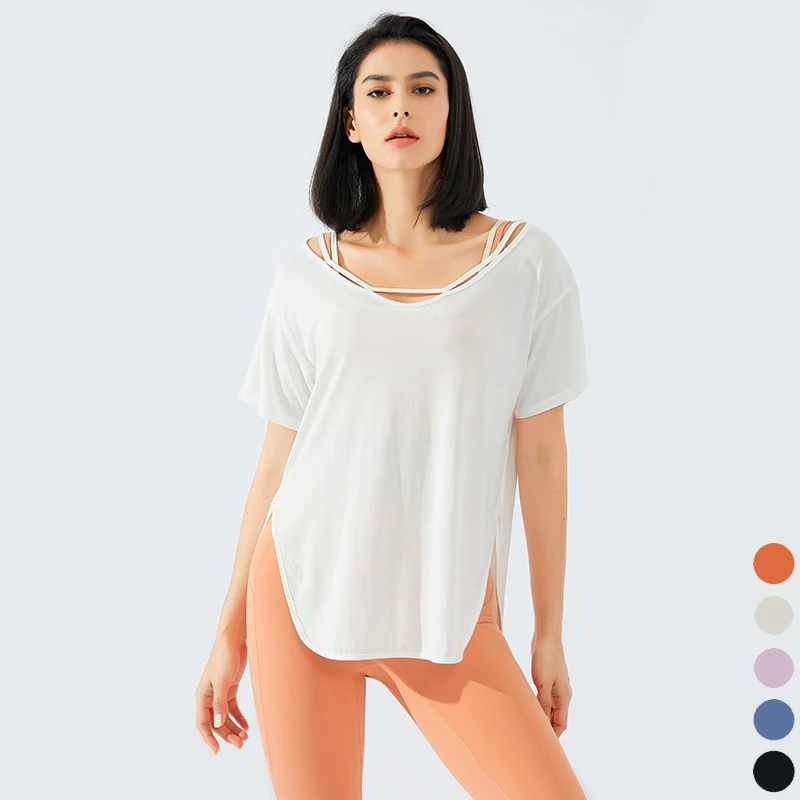 

Wholesale Short Sleeve Women's Summer T-shirts Breathable Woman Top Fashion Style Quick Dry Yoga Wear Sexy Tops For Women