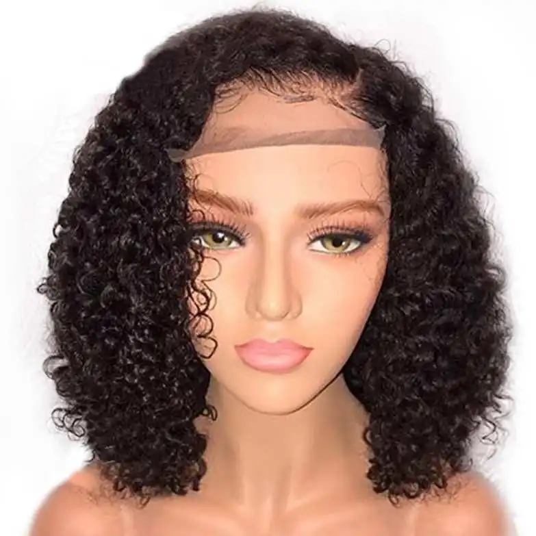 

Short Curly Bob Lace Front Human Hair Wigs With Baby Hair Brazilian 4x4 Lace Closure Wig For Women Deep Wave Wig Pre Pluck, Natural color lace wig