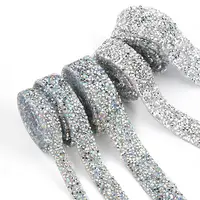 

QIAO 1 Yard Sewing Decoration silver Rhinestone Trimming Hot Fix Rhinestone Tape crystal On Appliques For Dresses