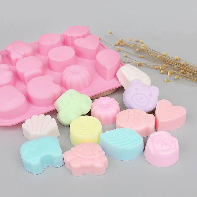 

New 12 shapes Silicone Soap Mold Cake Baking Mould 3D Chocolate Supplies Baking Pan Tray Molds Candy Making Tool DIY Jelly mold, As shown