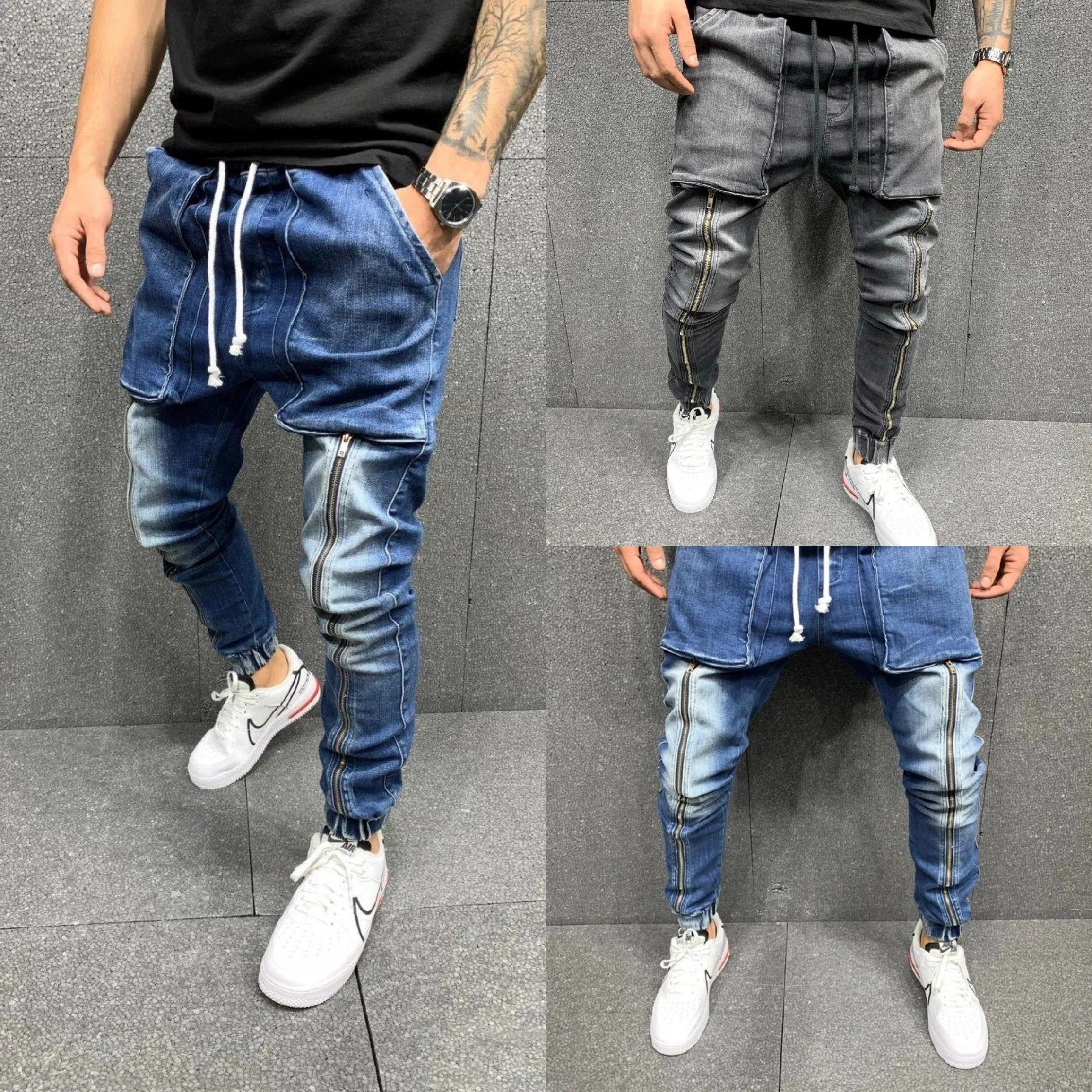 

2022 men's casual sports big pocket jean pants boyfriend trend plus size jeans, Different colors and support to customized