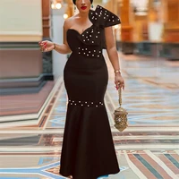 

Sexy Bare Shoulder Big Bowtie Long Beading Cocktail Party Wear Dress For Women